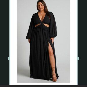 Black Showpo Cutout Maxi Dress With Long Sleeves Size 14